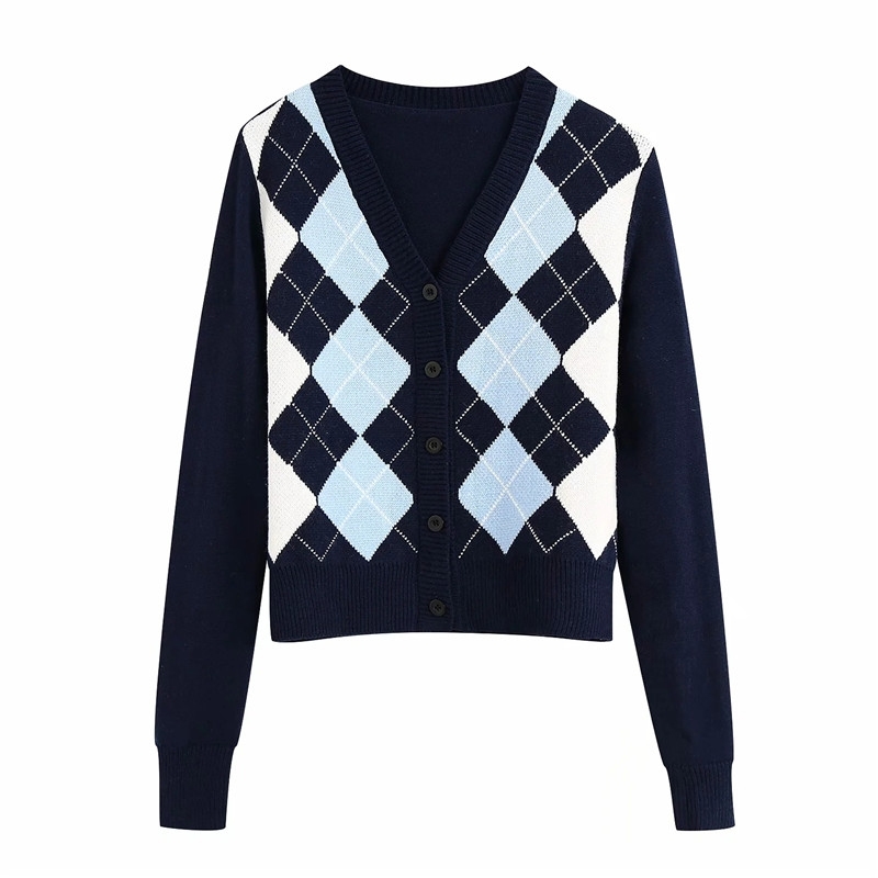 summer vintage british style knitted cardigans fashion women argyle print single breasted long sleeves knit sweater femme 201203, Pink-white
summer vintage british style knitted cardigans fashion women argyle print single breasted long sleeves knit sweater femme 201203, Pink-white
