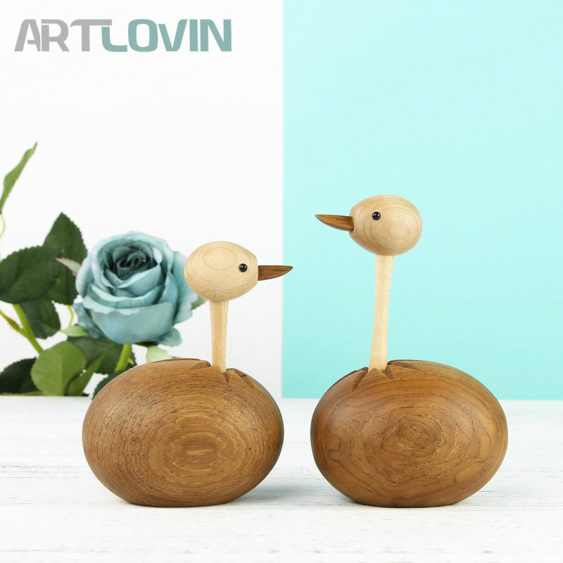 Nordic Wooden Owl Animal Statue Ornaments Bird/Duck/Goose Fashion Home & Living Room Decorations Wood Figure Gifts On Big Sale T200710
