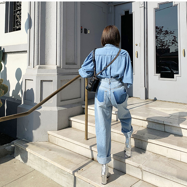 YingYuanFang Fashion new leopard chiffon stitching loose denim longsleeved shirt coat T200319