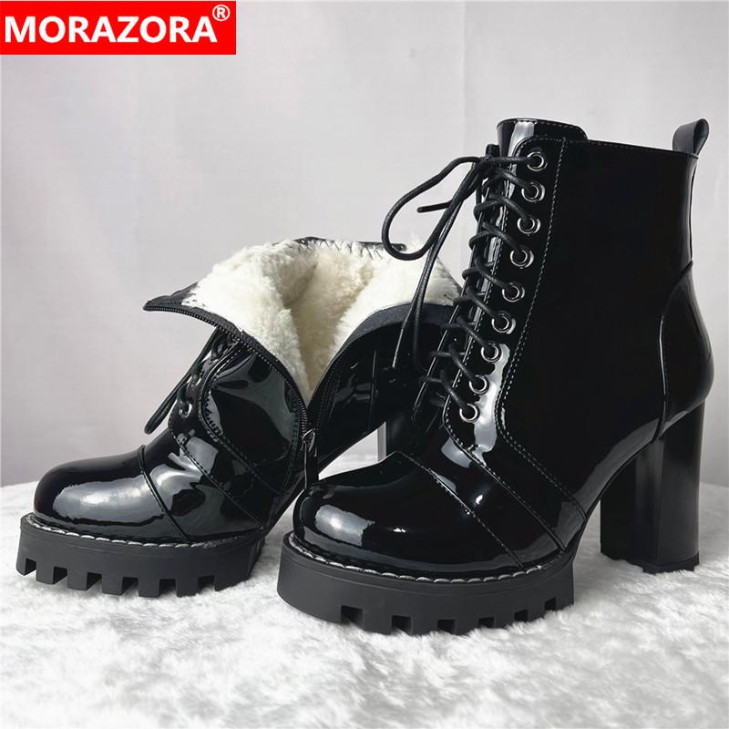 MORAZORA Size 34-42 New Nature Wool Winter Snow Boots Women Patent Leather Thick High Heels Fashion Ankle Boots Platform Shoes, Black
MORAZORA Size 34-42 New Nature Wool Winter Snow Boots Women Patent Leather Thick High Heels Fashion Ankle Boots Platform Shoes, Black