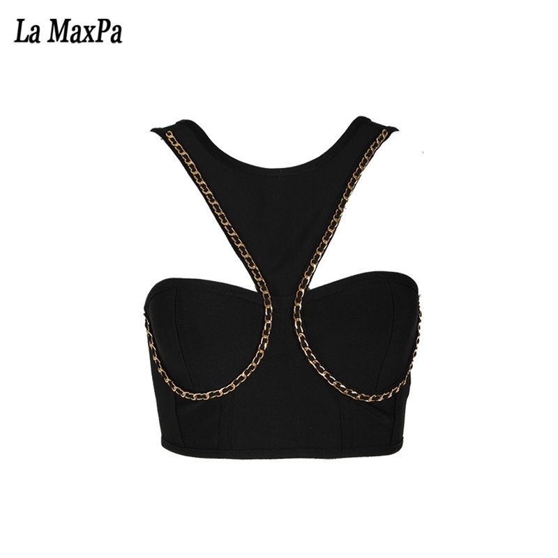 Autumn New Sleeveless Strapless Backless O Neck Women Jackets Hollow Out Sexy Chains Club Bodycon Black Jackets Vestidos 201017