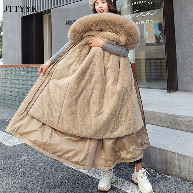 -20 Winter Down Jacket Women Hooded X-Long Parka Mujer Thick Warm Cotton Padded Parkas Woman Wool Liner Plus Size Jackets Coat Y201006