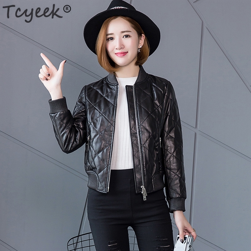 Tcyeek Genuine Leather Jacket Women Winter White Duck Down Jackets Short Slim Real Sheepskin Coat Female Outwear Coats LWL1094 201030