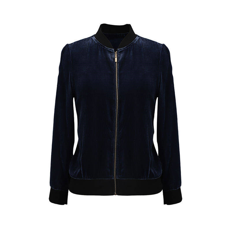 Women Wine Red Velvet Cropped Jacket Casual Zipper Short Outerwear Spring Female Jackets Blue Coat Wild Fashion Cardigan New 201014