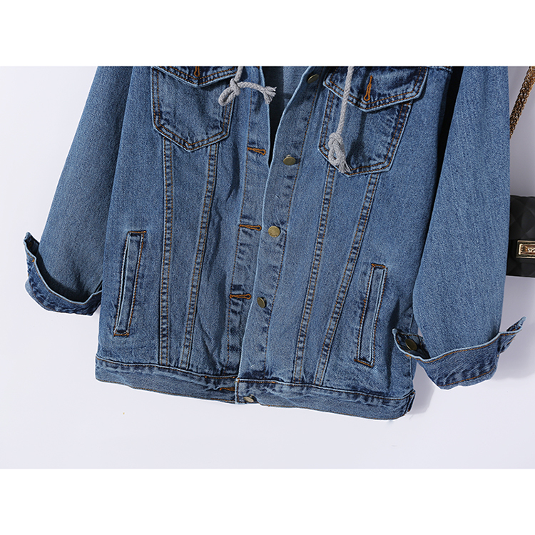 Flectit Women Jean Jacket Hooded Denim Jacket with Removable Grey Hood Oversized Jacket Coat Harajuku Street Styel 201017