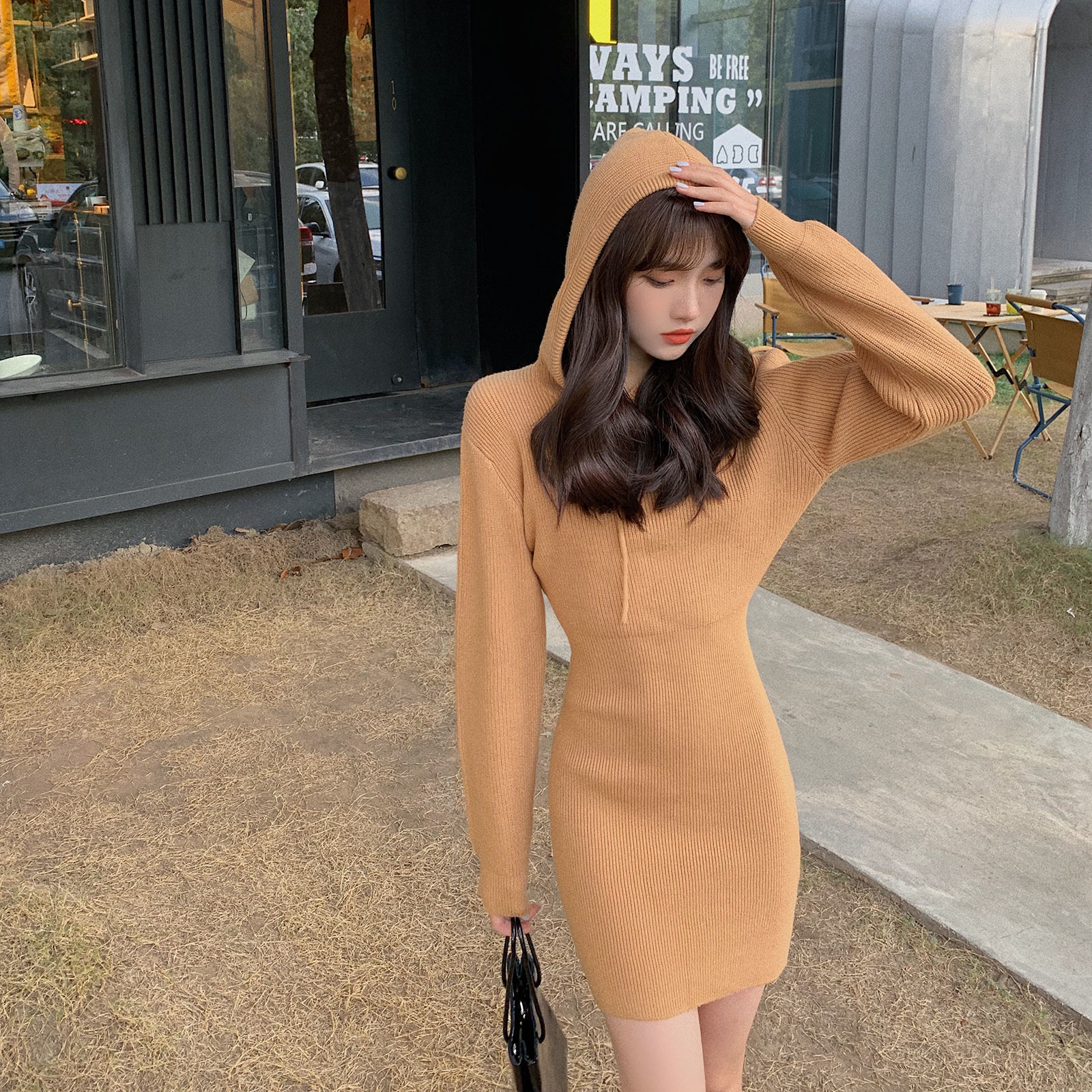 Mini Sweater Dress Women's Hood Casual Long Sleeve Office Knitted Dress Female Elegant One-piece Dress Korean Autumn Winter 201125