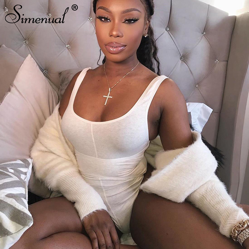 Simenual Solid Sexy Hot Sleeveless Women Bodysuits Fashion Summer 2020 Bodycon Skinny Clubwear Party Basic White Bodysuit Slim T200607