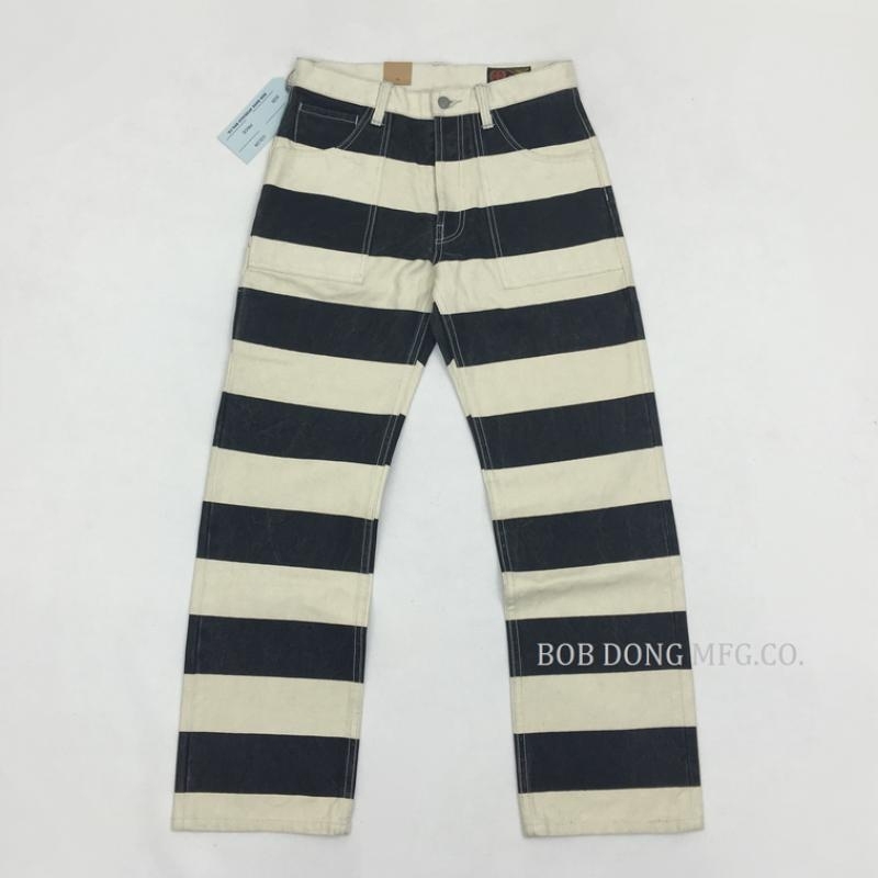 BOB DONG 16oz Prison Pants Multi-Pockets Motorcycle Black White Striped Trousers 201109