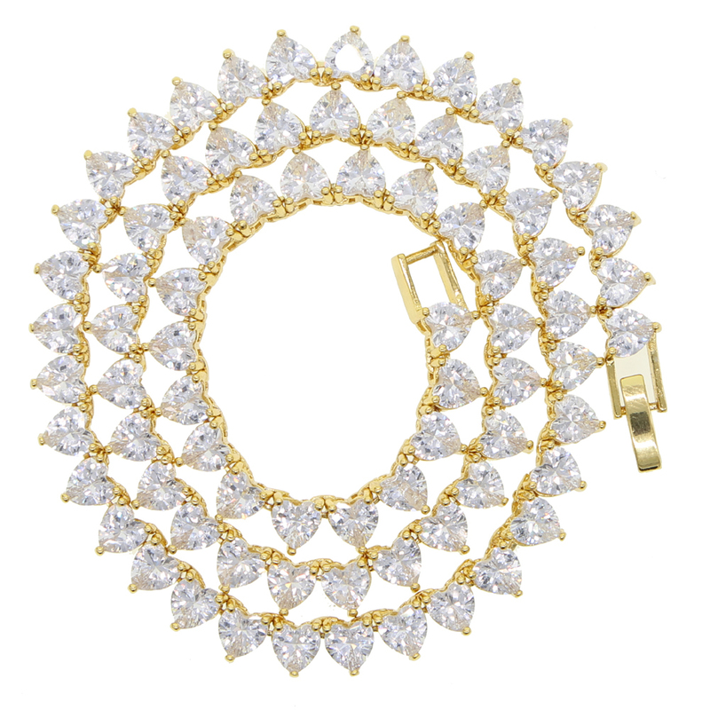 Hip Hop Iced Out Bling Zircon Heart Tennis Chain Necklace Women Fashion Jewelry Gold Silver Color Pink CZ Choker Necklace 220218