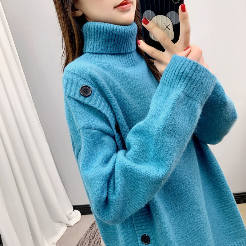 Autumn And Winter New High-necked Sweater Women's Lazy Wind Korean Fashion Loose Knitted Base Shirt 201109