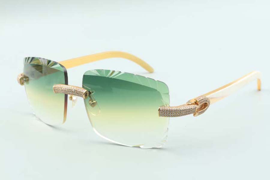 2021 cutting lens micro-paved dias sunglasses 3524020, natural white buffalo horns temples glasses, size: 58-18-140mm