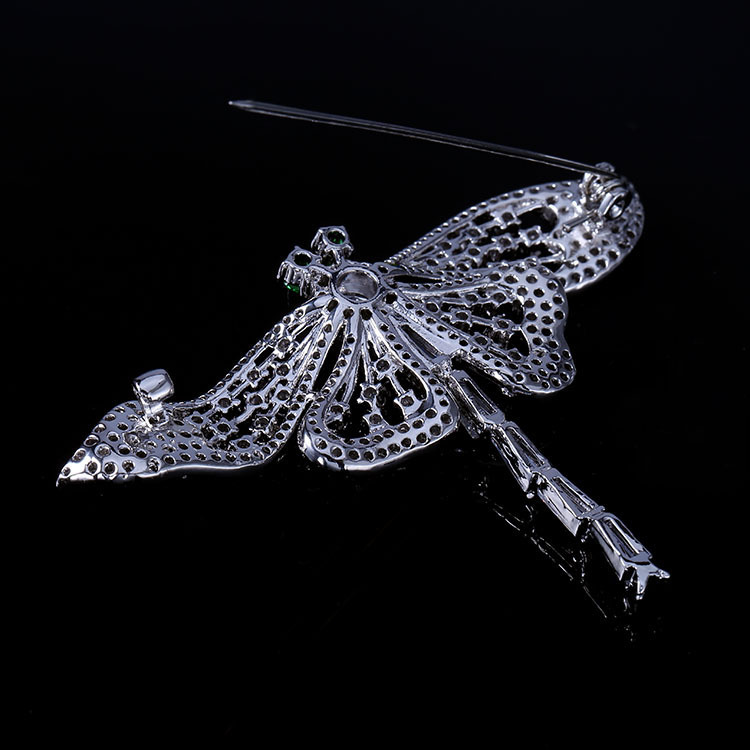 Nature Vintage Opens Green Eyes Flying Dragonfly Brooches Full Pave & Baguette Cut CZ Winged Dragonfly Pin Women Coat Jewelry 201009
