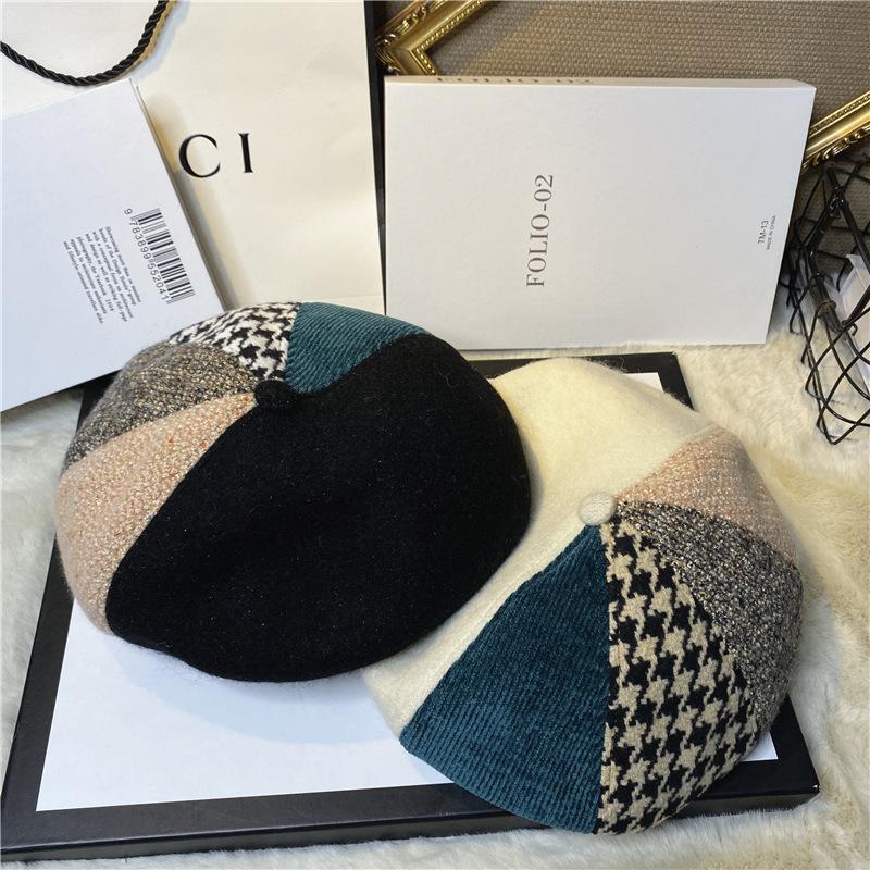Autumn And Winter British Female Retro Wild Houndstooth Beret Korean Version Chic Wool Painter Bud Hat, White
Autumn And Winter British Female Retro Wild Houndstooth Beret Korean Version Chic Wool Painter Bud Hat, White