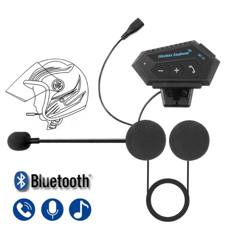 

Motorcycle Bluetooth 4.2 Helmet intercom Wireless Headset hands-free telephone call Kit Stereo Anti-interference Interphone, Black