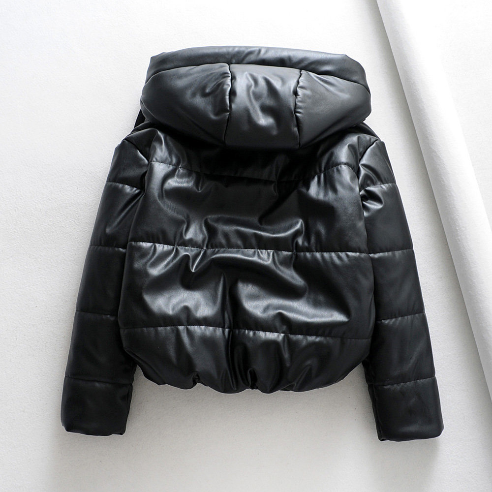 Winter Jacket Women Tick Wram PU Leather Parkas Women Coat Streetwear Punk Black Hooded Parkas Korean Winter Coats T200114