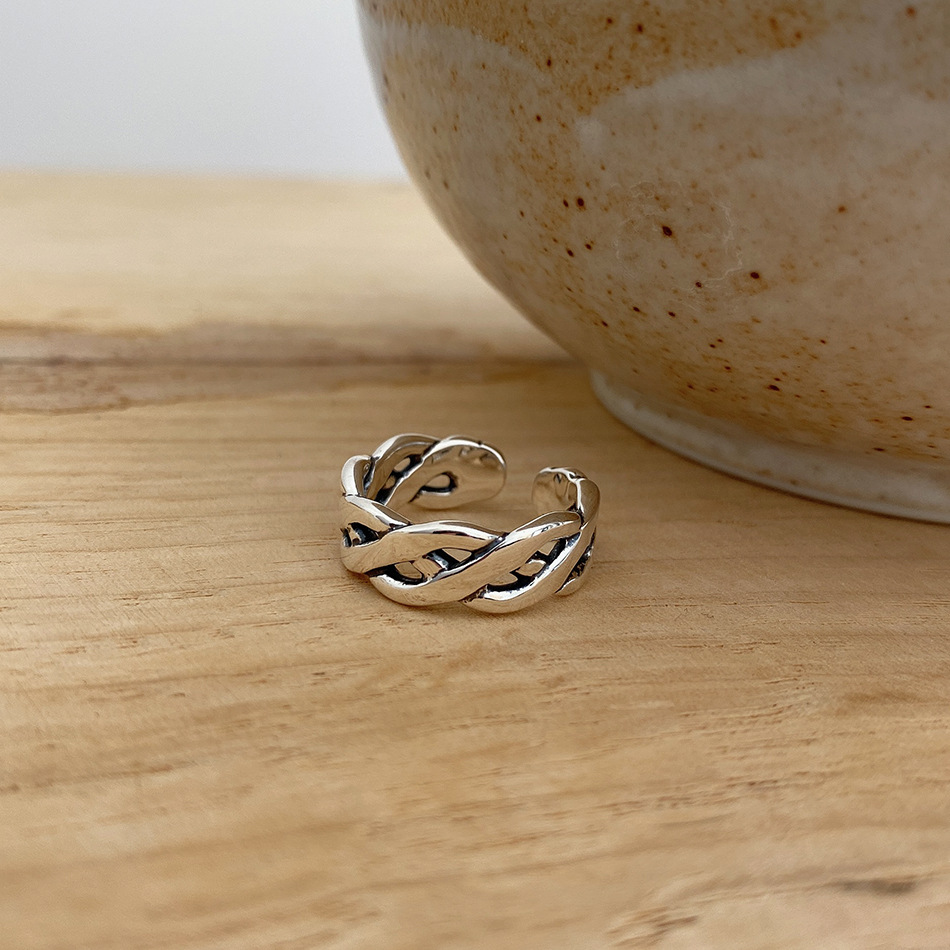 New minimalism design 925 sterling silver vintage jewelry antique silver handmade designer adjustable rings braided open rings for men women