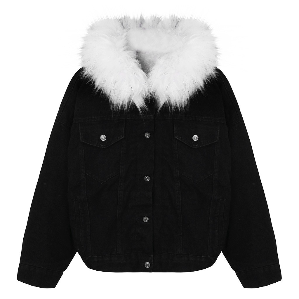 Women's Denim Jacket With Fur Winter Jeans Hooded Velvet Coat Female Faux Fur Collar 2019 Padded Warm Jackets Bomber Windbreake T200111