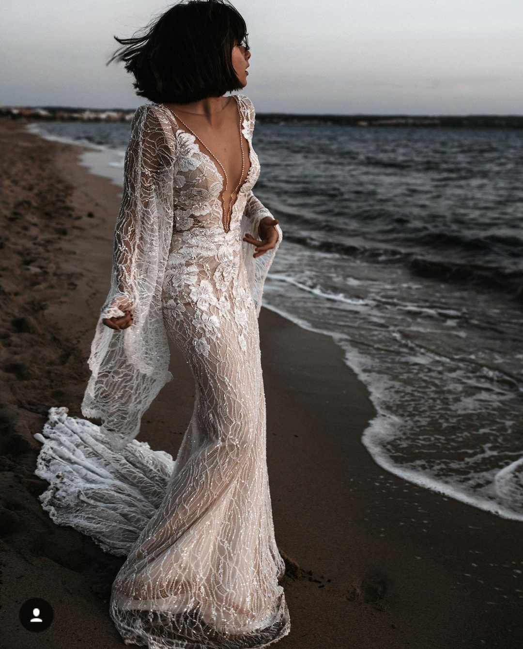 2021 Beach Mermaid Wedding Dresses vestidos de novia Deep V Neck Boho Bridal Gowns Lace Long Sleeve Open Back Sexy Wedding Dress