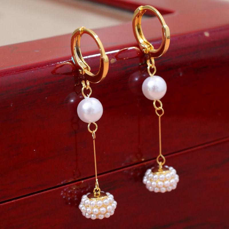 DMCEFP087 5-6mm Round Pearl Earrings Nationality White 925 Sterling Silver Earrings For Women