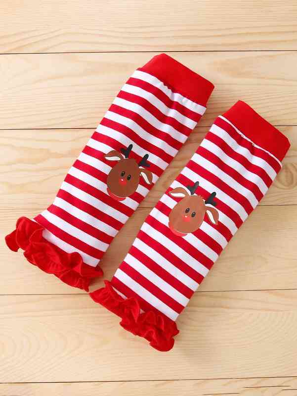 Baby Christmas & Letter Graphic Ruffle Trim Bodysuit & Skirt & Leg Warmer SHE