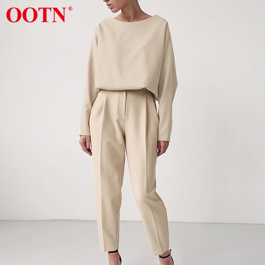 OOTN Brown Pencil Pants Female Autumn Winter Elegant Ladies Plain Casual Black Pants Office Work Straight Women Trousers 201228