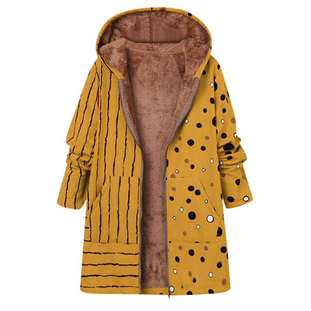 Womens Plus Size Print Coat Winter Warm Vintage Pockets Oversize Hooded Coats Female Casual Outwear Fleece Jacket For MOM#G1