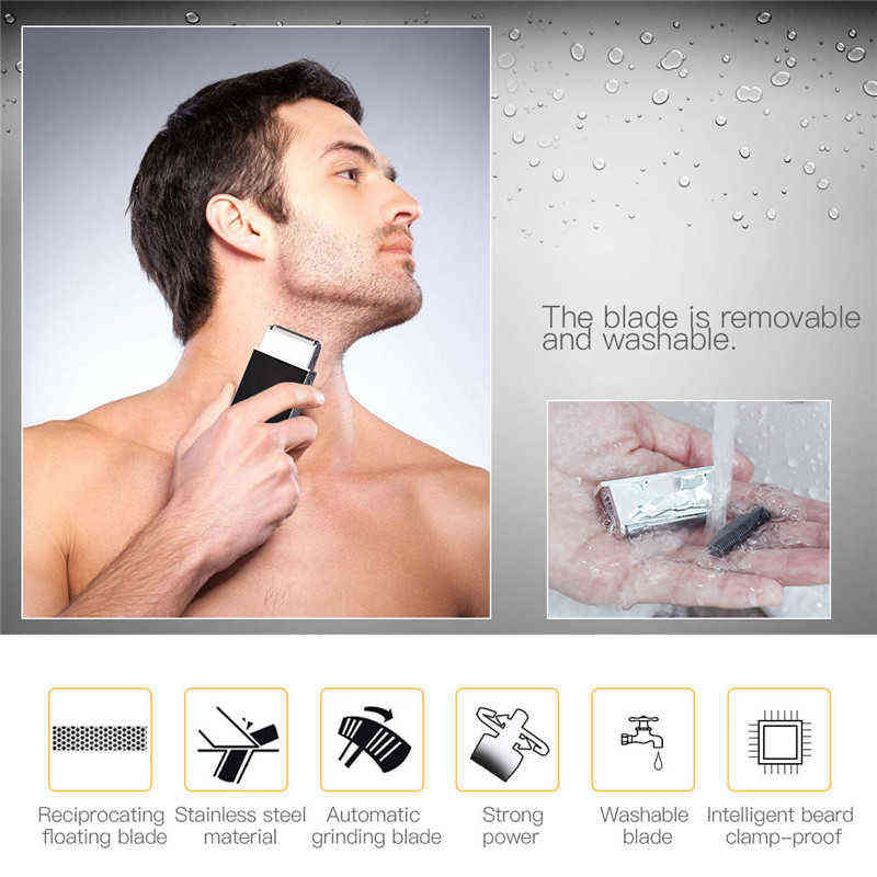 CkeyiN USB Rechargeable Men Electric Shaver Beard Trimmer Razor Reciprocating Mini Pocket Slim Foil Remover Face Shaving Machine 220112