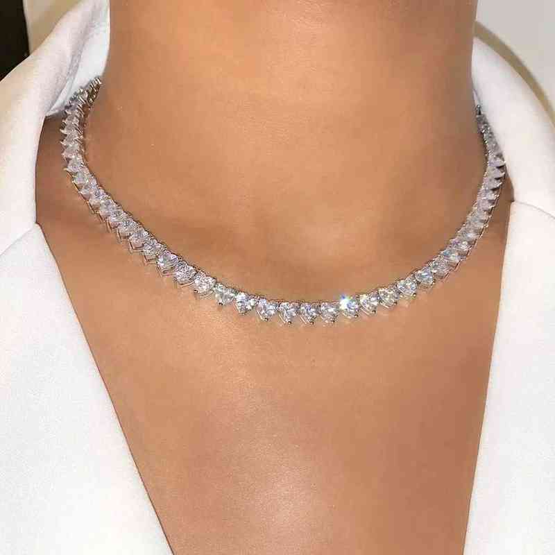 Arrived Iced Out Bling 5A Cubic Zirconia Cz Heart Tennis Choker Necklace For Lovely Girl Women Fashion Wedding Jewelry Gifts 220121