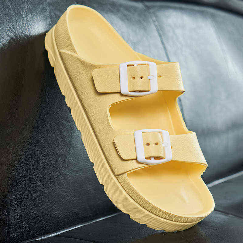 Sandals Women 2021 Summer Thick Bottom Flat Platform Candy Color Two Buckle Mule Slippers Plastic Slides G220228
