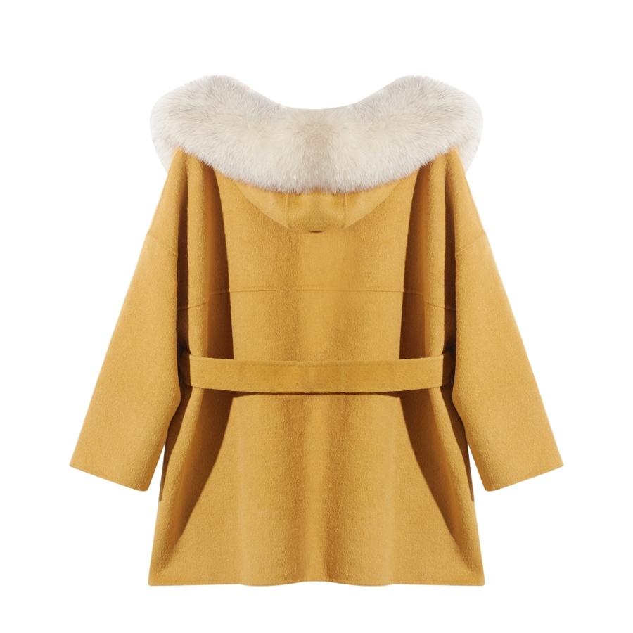 QIUCHEN PJ New arrival high quality cashmere women jacket real fur real fox fur collar Fashion model 201222