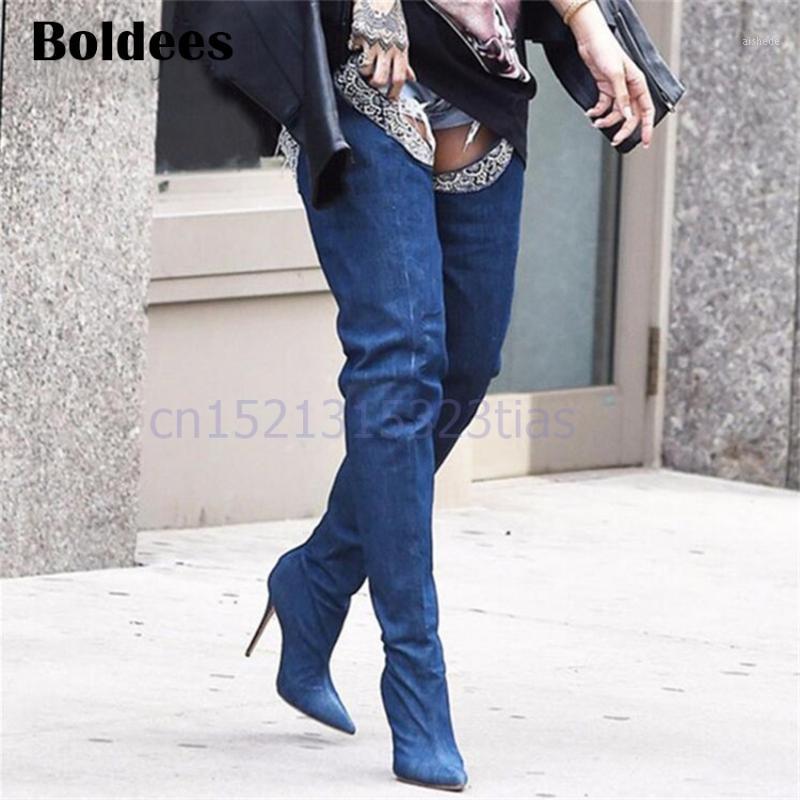 Sexy Blue Denim Boots Women Over The Knee Boots Point Toe Rhinestone Belt Decor Thigh High Boot Cowboy High Heel Boot1, As showed color
Sexy Blue Denim Boots Women Over The Knee Boots Point Toe Rhinestone Belt Decor Thigh High Boot Cowboy High Heel Boot1, As showed color