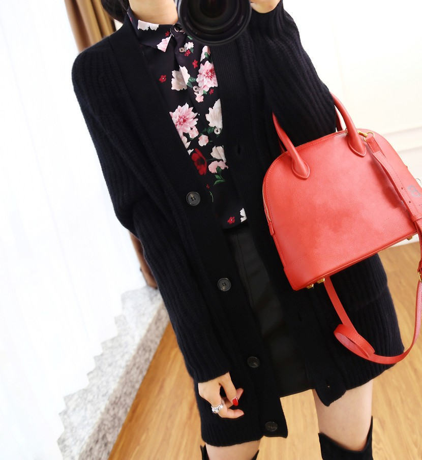 Fall winter wool cardigan women's mid-length V-neck sweater loose thick cashmere knitted jacket 201023