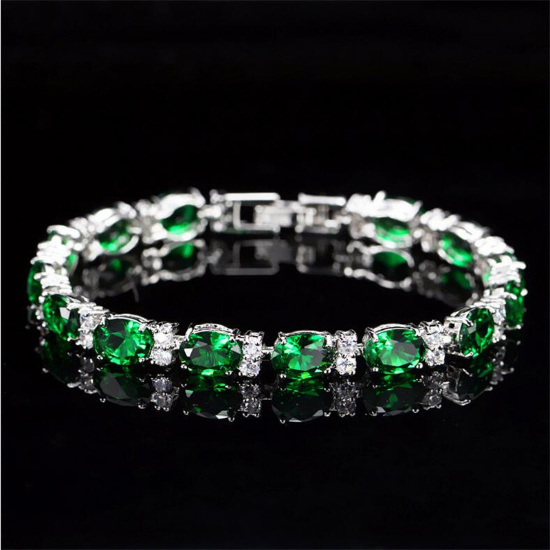Victoria Luxury Jewelry Brand New 925 Sterling Silver Oval Cut Blue Sapphire CZ Diamond Ruby Popular Women Wedding Bracelet For Lover Gift