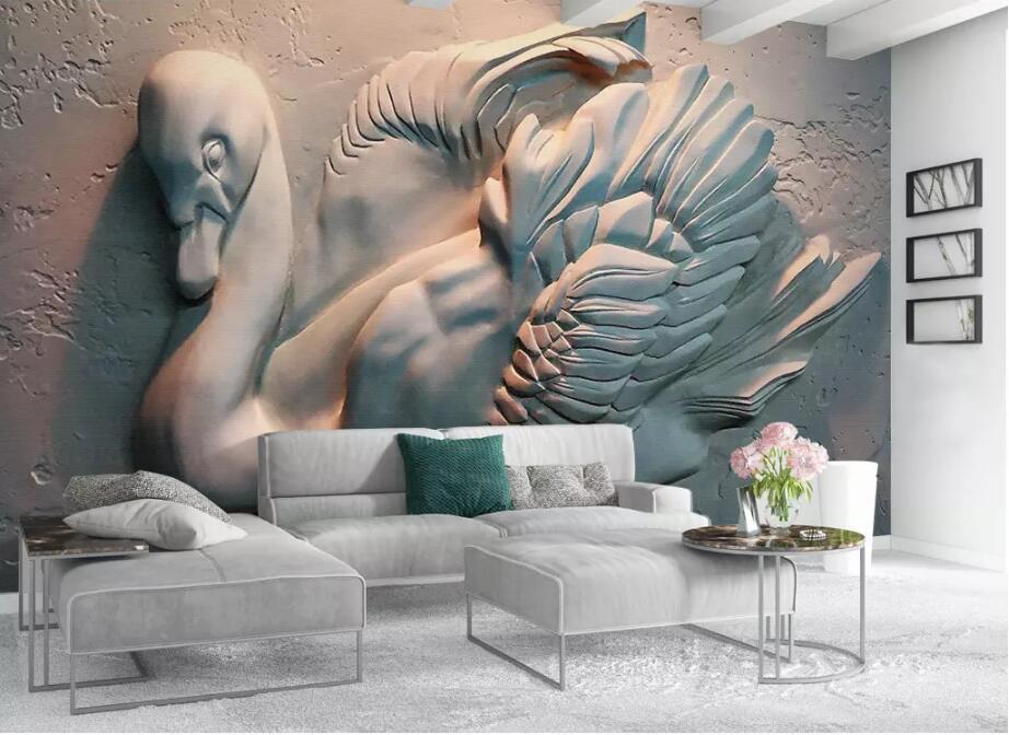 Custom wallpaper 3D photo mural papel de parede embossed white swan background wall decorative painting 3d wallpaper