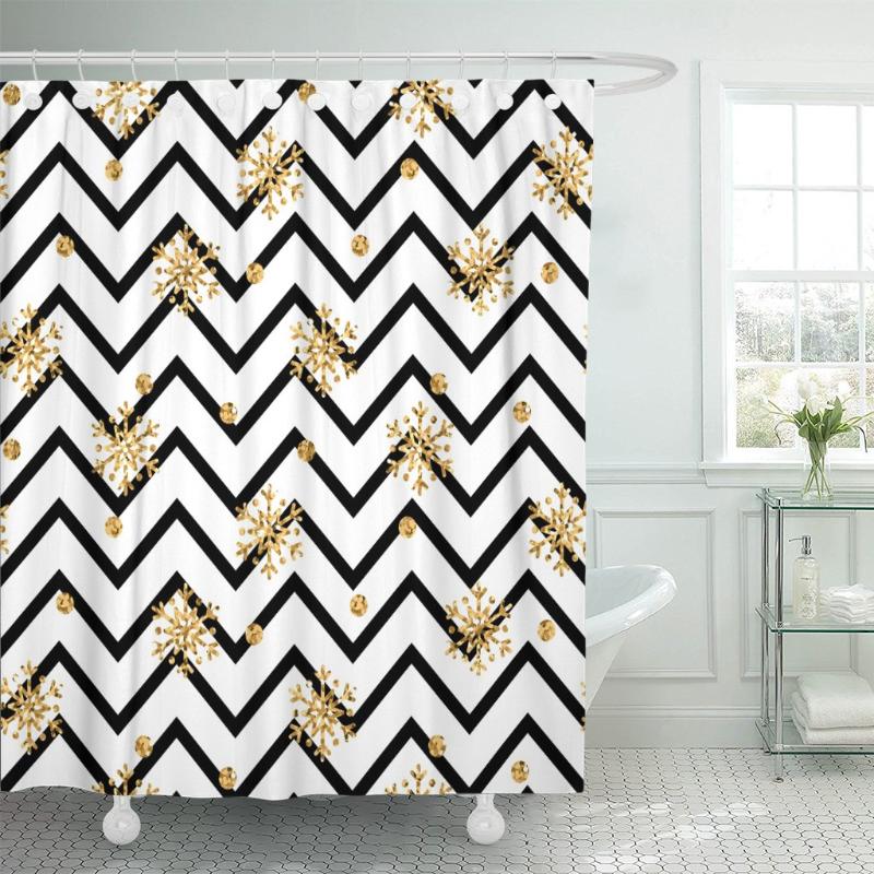 Christmas Gold Snowflake Snowflakes on Black and White Zig Shower Curtain Waterproof Polyester Fabric 60 x 72 inches Set with Ho
Christmas Gold Snowflake Snowflakes on Black and White Zig Shower Curtain Waterproof Polyester Fabric 60 x 72 inches Set with Ho