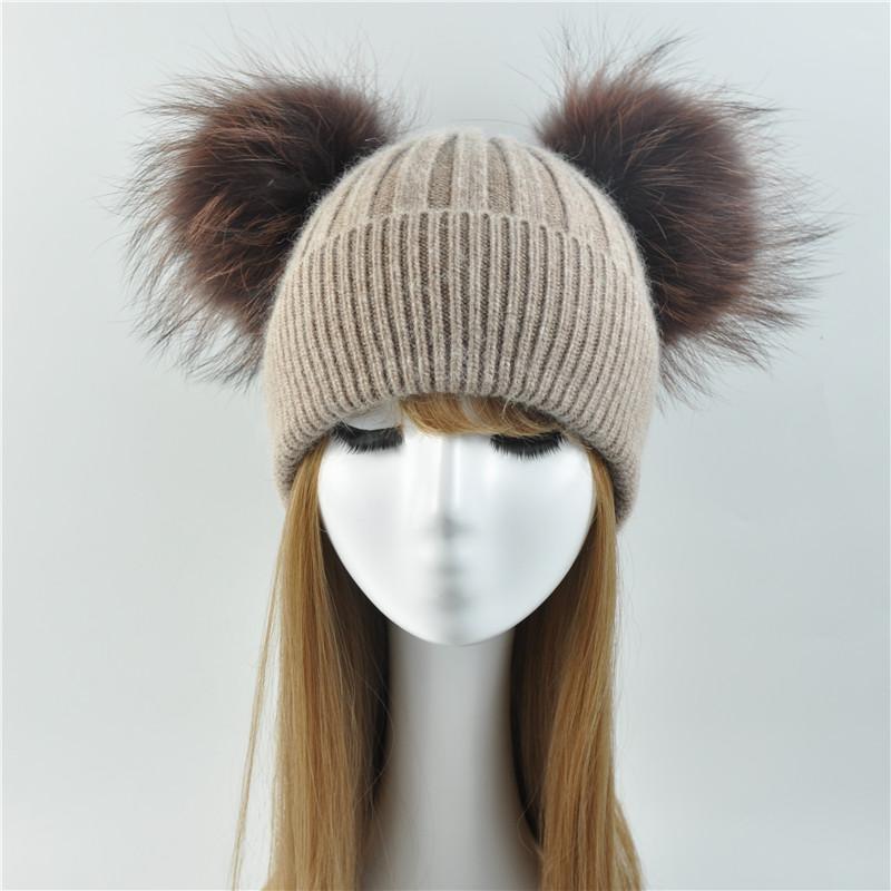Hat Women Winter Caps Knitted Wool Hats Girls Female Two Beanie Hat