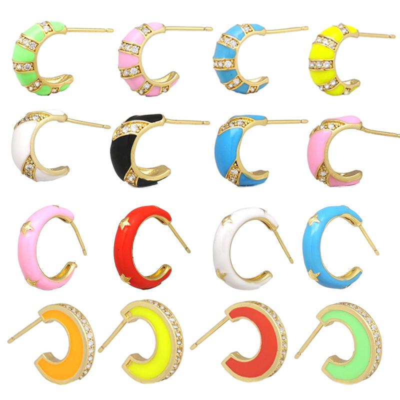 1 Piece Enamel Stud Hoop Earrings Neon Green Yellow Bright Fluorescent Jewelry Geometric Round CZ Gold Color Earring 2020 
1 Piece Enamel Stud Hoop Earrings Neon Green Yellow Bright Fluorescent Jewelry Geometric Round CZ Gold Color Earring 2020