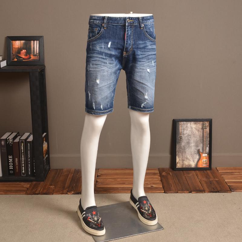 with Fashion Denim Shorts Ripped Holes Men's Slim Fit Stretch Jeans Summer Thin Knee Length Pants Korean Style, Blue
with Fashion Denim Shorts Ripped Holes Men's Slim Fit Stretch Jeans Summer Thin Knee Length Pants Korean Style, Blue
