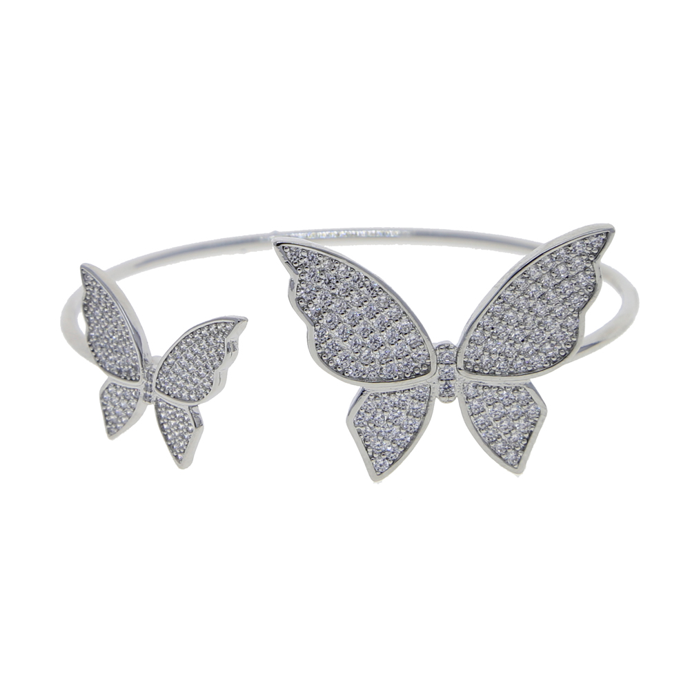 Fashion Open Adjusted Bangle for Women Micro Pave Iced Out Bling 5A Clear Cubic Zirconia CZ Double Big Butterfly Charm Fashion Bracelets