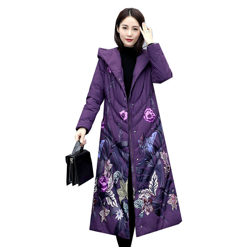 Outerwear Coats Women's Mid-length Winter Retro Hooded Padded Parka Chinese Style Printed Jacket Folk Style Clothing y075 201029