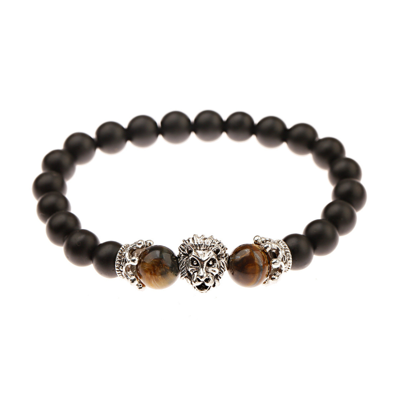 Blue Tiger Eye Beads Strands Bracelets Antique Gold Silver Plated Lion Head Charm Bracelet Jewelry