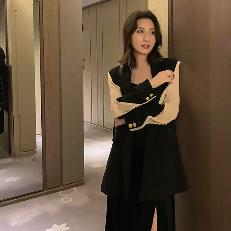 EAM Spring Autumn Lapel Long Sleeve Hit Color Split Joint Loose Temperament Jacket Women Coat Fashion JU298 201017
