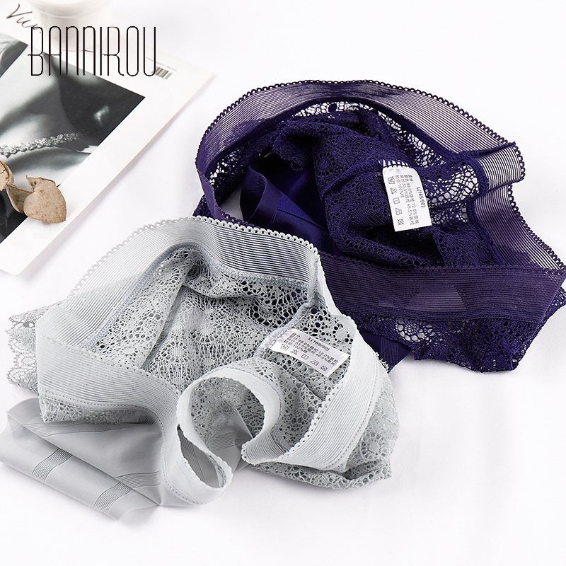 BANNIROU Woman's Briefs Sexy Lace Lingerie Underwear For Woman High Quality Soft Hot Sale Fashion Female Panties M-XL 3 Pieces 201112