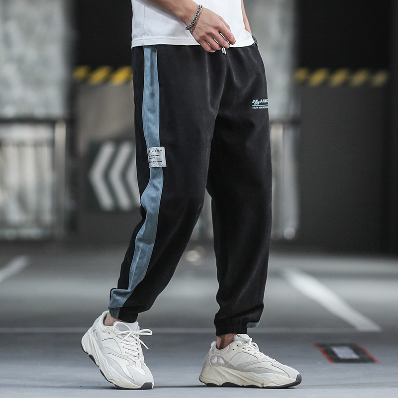 Mens Casual Pants Warm Sweatpants Joggers Striped Pants Gyms Clothing Plus Size Fashion Bottoms High Street Ankle-Length Pants 201130