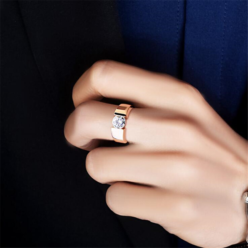 Sterg Sier & Rose Gold Fill Solitaire Cubic Zirconia Wedding Ring for Women, Simple Fashion Jewelry Gift 9eb9