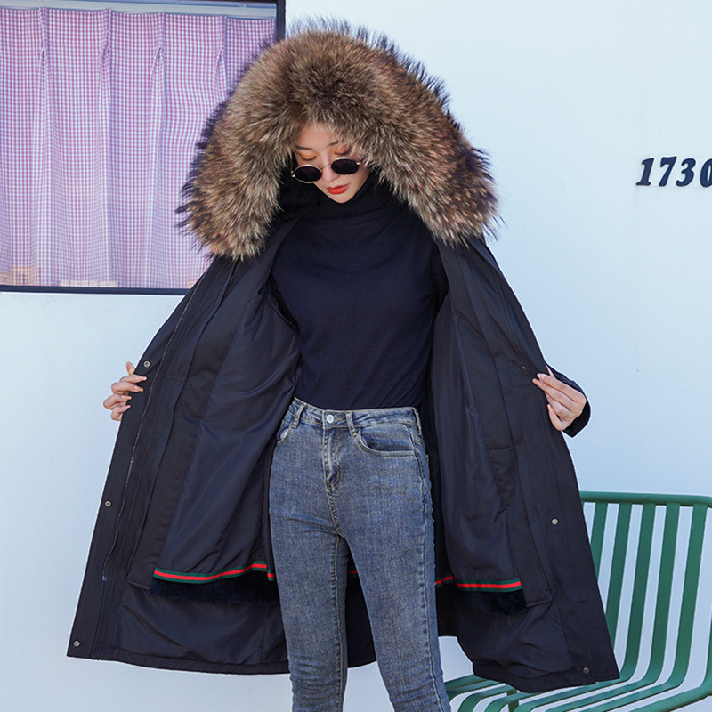 Parka Overcoat Women's Mid-length Raccoon Rabbit Detachable Liner Nick Winter Coat Women Real Fur 201031