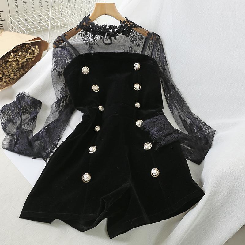 Woman New Perspective Long Sleeve Lace Shirt + Tube Top Double Breasted Slim Fit Jumpsuit Two-Piece Rompers Dropshipping1, Black
Woman New Perspective Long Sleeve Lace Shirt + Tube Top Double Breasted Slim Fit Jumpsuit Two-Piece Rompers Dropshipping1, Black
