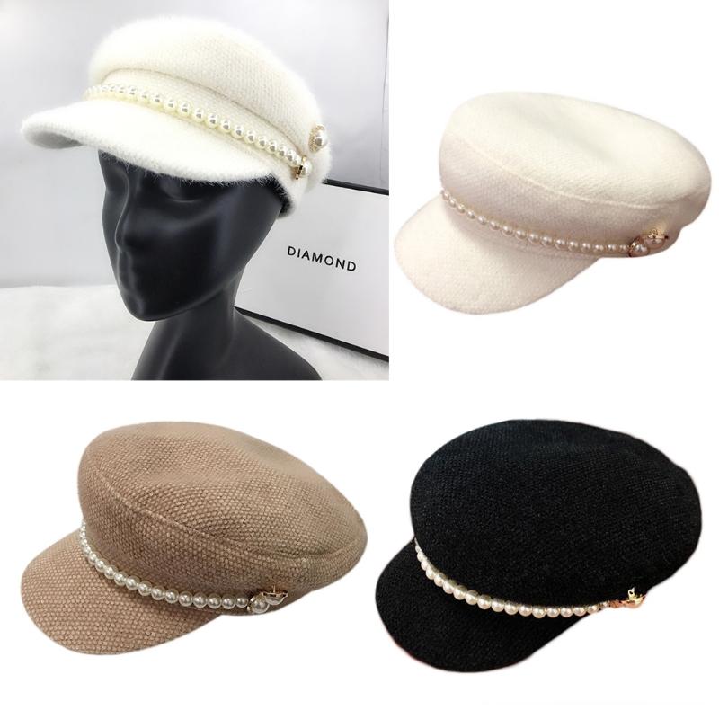 Women Winter Warm Beanie Navy Hat Pearl Buttons Beaded Faux Fur Visors Beret Cap, Camel
Women Winter Warm Beanie Navy Hat Pearl Buttons Beaded Faux Fur Visors Beret Cap, Camel