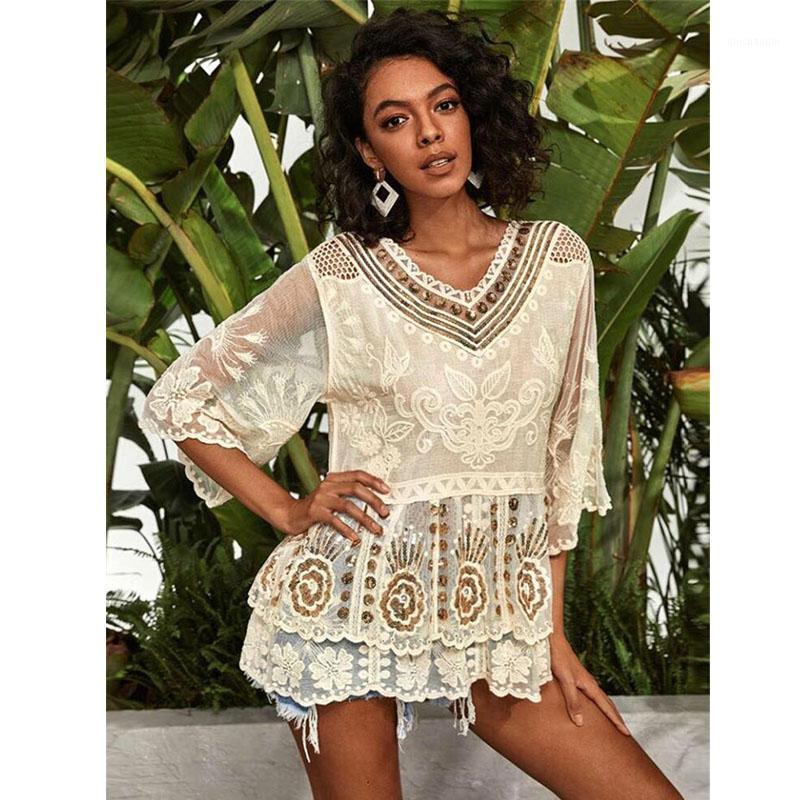 Embroidery Lace Beach Cover Up Bikini Cover-up Dress Women Tops Summer Mesh Ruffles Sequined Swimsuit Women Swimwear Beachwear1
Embroidery Lace Beach Cover Up Bikini Cover-up Dress Women Tops Summer Mesh Ruffles Sequined Swimsuit Women Swimwear Beachwear1