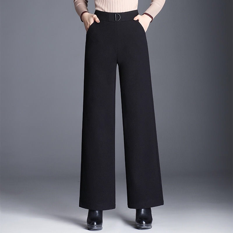 Fashion New Striped Woolen Wide Leg Pants Women Hot Sale Casual Loose Spring Autumn High Waist Trouers Plus Size Mom Pants 201111
